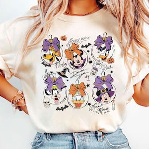 Komfortfarben Coquette Bow Mickey & Friends Halloween-Shirt, Retro Disney Halloween-T-Shirt, Mickey's Not So Scary Party Familie Passendes Shirt