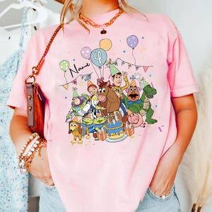 Personalized Name Age Pixar Toy Story Birthday T-Shirt, Custom Buzz Woody Jessie Birthday Present Gift, land Family Trip Tee image 2