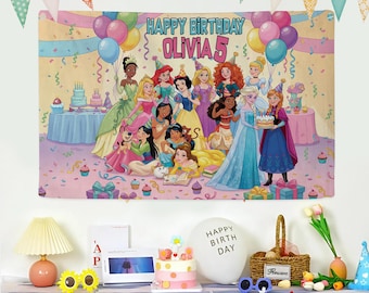 Pancarta de cumpleaños de princesa, fondo de princesa, pancarta de cumpleaños, fondo para fiesta de princesa, decoración para fiesta de princesa