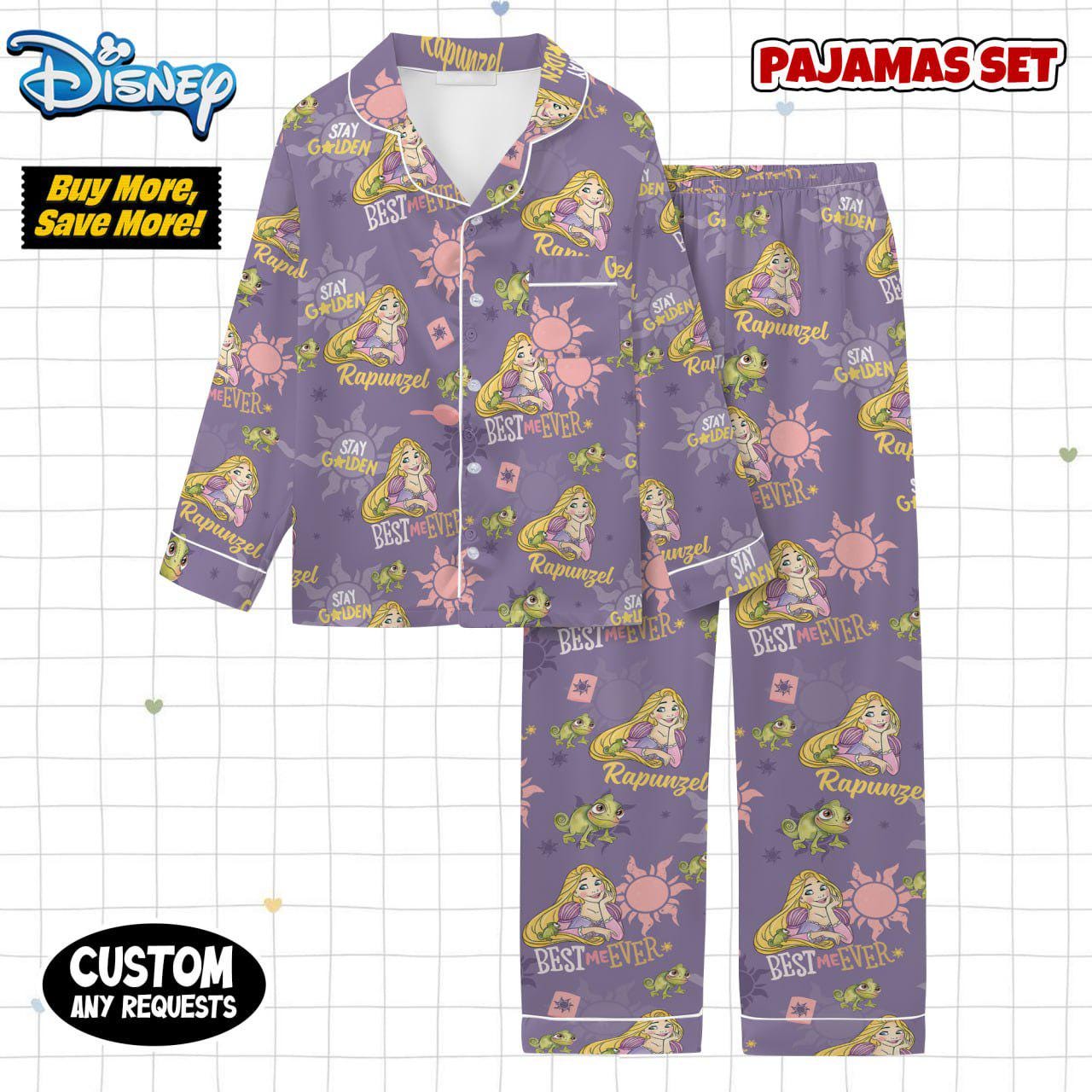 Discover Rapunzel Tangled Pajamas Set for Adults, Disney Princess Holiday Sleepwear, Coquette Bow Lounge Pants