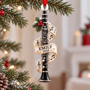 Personalized Clarinet Christmas Ornament, Custom Music Instrument Tree Decor, Clarinetist Gift
