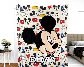 Mouse Custom Name Blanket, Cartoon Style Gift for Boys and Girls,Personalized Name Mouse Blanket,Micke Blanket