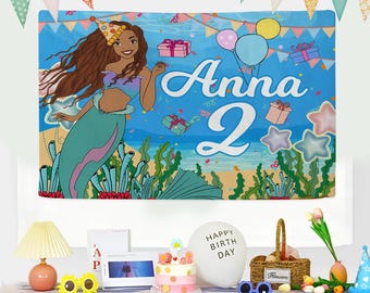 Little Mermaid Banner, Birthday Banner, Little Mermaid Party Birthday, Little Mermaid Birthday Sign, Little Mermaid Party Backdrop