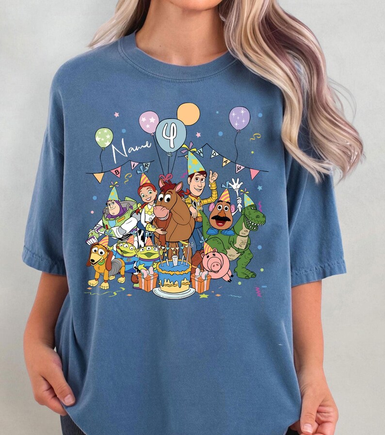 Personalized Name Age Pixar Toy Story Birthday T-Shirt, Custom Buzz Woody Jessie Birthday Present Gift, land Family Trip Tee image 5