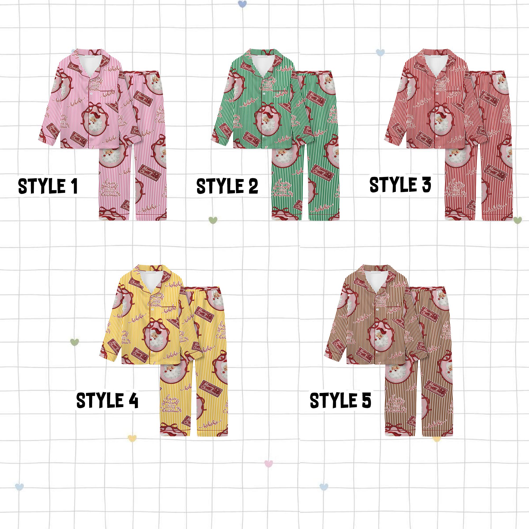 Discover Pink Christmas Pajamas Set with Retro Santa Print, Women's Long Sleeve Sleepwear