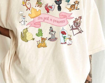 Coquette aquarelle Je suis juste une princesse T-shirt, T-shirt Disney Aurora Ariel Belle Cendrillon Tiana, T-shirt Magic Kingdom Disneyland Girl Trip 2025