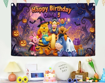 Winnie The Pooh Halloween  Banner, Winnie The Pooh Backdrop,  Halloween Party, Party Backdrop Birthday Party Banner Decoration