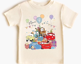 Personalized Name   Lightning McQueen Birthday T-Shirt Pixar Car Birthday Present Gift,  land Family Tee, Kid Youth Adult Shirt