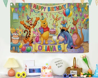 Winnie The Pooh Banner, Winnie The Pooh Backdrop, Winnie The Pooh Party, Party Backdrop Birthday Party Banner Decoration