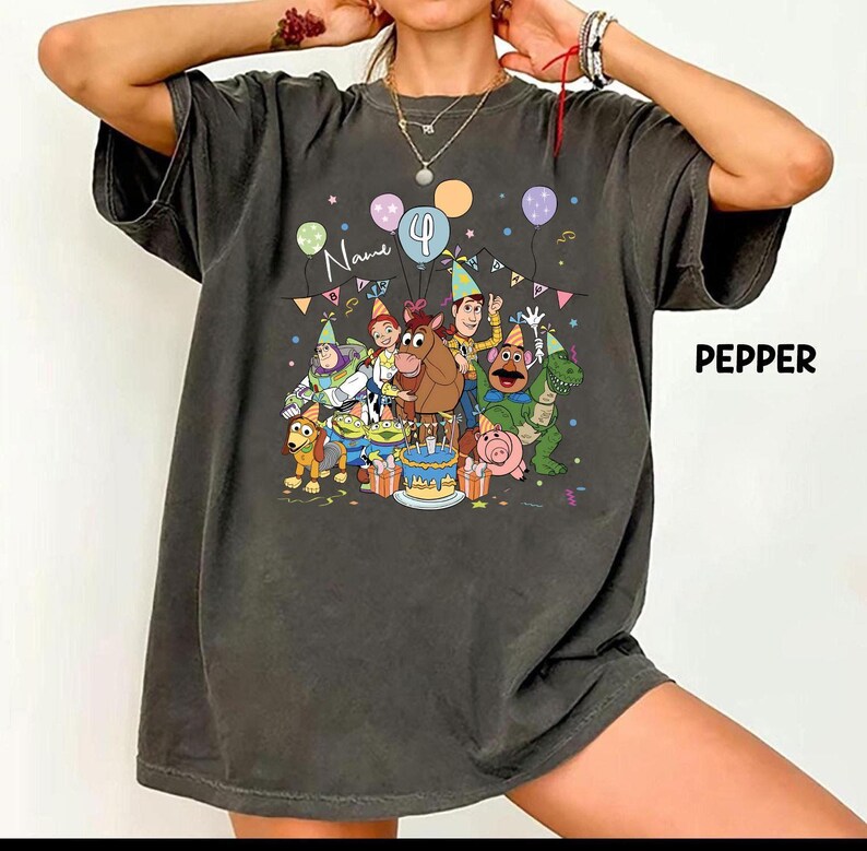 Personalized Name Age Pixar Toy Story Birthday T-Shirt, Custom Buzz Woody Jessie Birthday Present Gift, land Family Trip Tee image 4