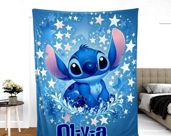 Personalized Stitch Blanket, Lilo and Stitch Blanket, Stitch Birthday Gifts,  Angel and Stitch Christmas Gifts