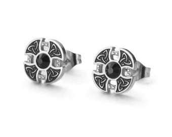Orecchini a perno con nodo celtico in stile onice nero • Gioielli vichinghi in acciaio inossidabile