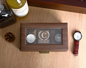 Custom Walnut Wood Watch Box, Personalized Engraved Watch Box, Engraved Watch Holder, Anniversary Gift For Him, Gift For Husband & Boyfriend
