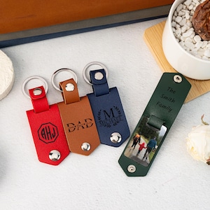 Personalized Mens Leather Keychain with Photo, Custom Photo Keychain Couples, Anniversary Gifts for Him, Christmas Father&#39;s Day, Birthday