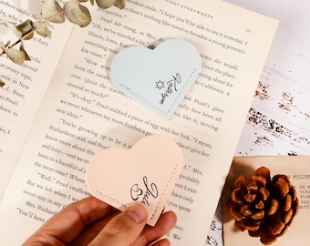 Customized Leather Heart Bookmark, Personalized Page Corner Bookmark, Gift for Book Lovers Her, Anniversary Wedding Valentine’s Day Keepsake