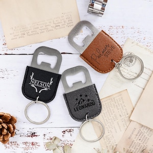 Personalized Leather Bottle Opener Keychain, Custom Engraved Groomsmen Gift, Wedding Favor, Boyfriend Gift, Best Man Gift for Him, Birthday