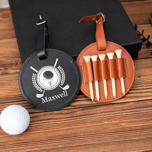 Personalized Leather Golf Bag Tag with Tees,Custom Golf Accessories,Engraved Golf Bag Name Tag,Golf Luggage Tag,Golf Gifts for Men or Woman
