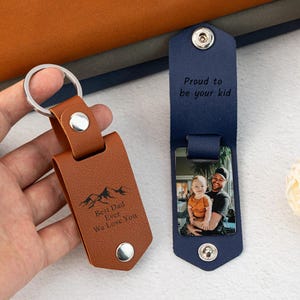 Personalized Mens Leather Keychain with Photo, Custom Photo Keychain for Dad, Birthday Gifts for Him, Christmas, Father&#39;s Day