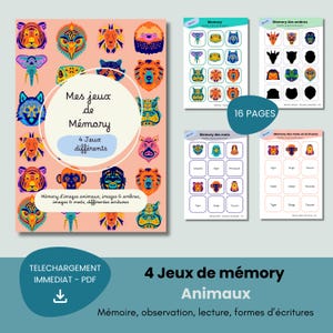 Jeu de Memory Animaux à Imprimer – 4 Jeux en 1 – Apprentissage Montessori – PDF Éducatif pour Enfants et Classes