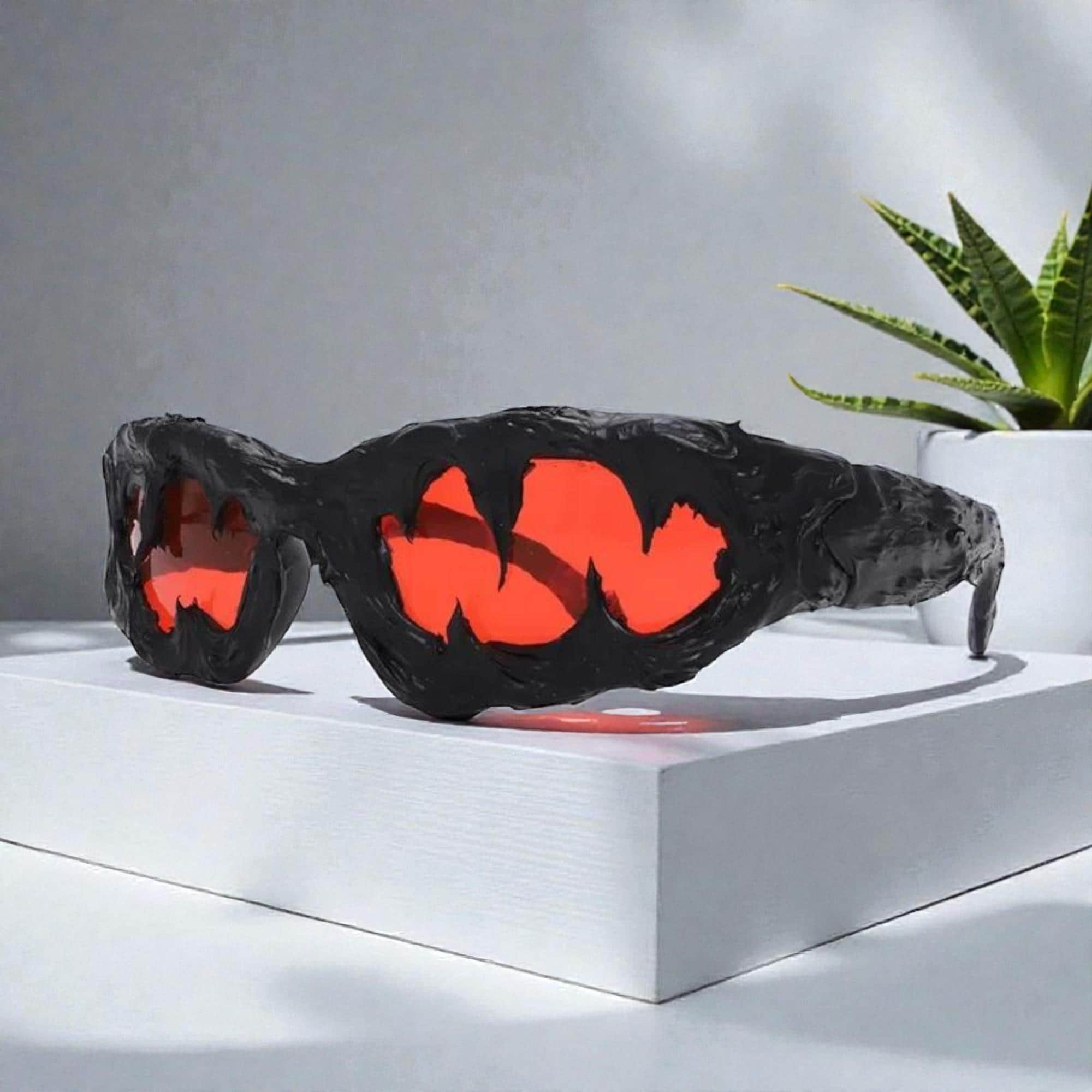 Shark Teeth Sunglasses With Black Rubber Teeth, Y2K Small Frame