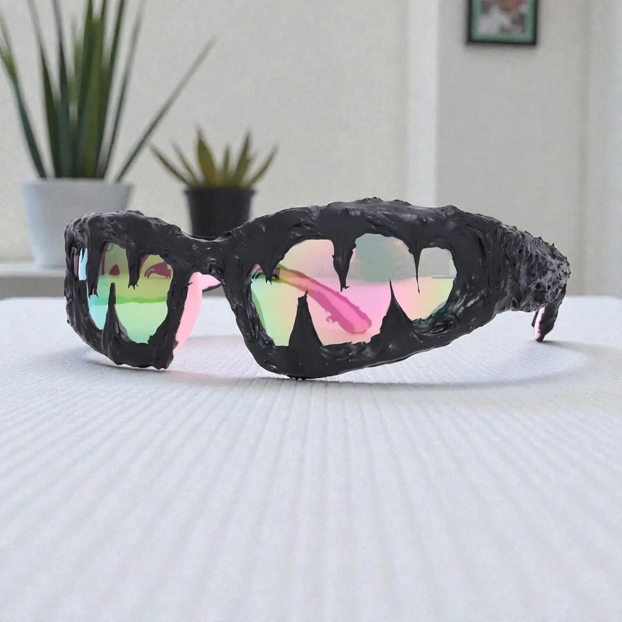 Shark Teeth Sunglasses With Black Rubber Teeth, Y2K Small Frame
