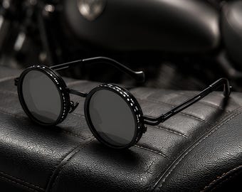 Runde Anime-Sonnenbrille, Jujutsu Kaisen Steampunk-Sonnenbrille mit Metallrahmen, schwarze runde Gläser, Cosplay-Brille, Geschenk für Anime-Fans, Manga-Brille