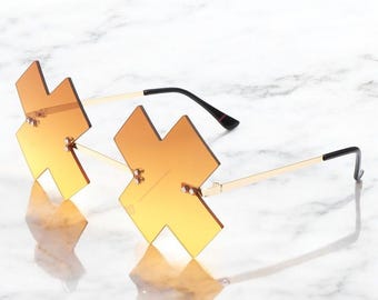 Playful Rimless Guilty Gear Sunglasses, Funky Colourful Sunglasses For Women, Festival Accessories, Summer Party Sunglasses, Gift For Her