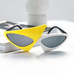 Yellow Triangle Geometric Retro Sunglasses Yellow Color Retro Triangle Cat Eye Sunglasses | Cateye  main image 4