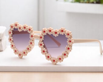 Funky Floral Heart Sunglasses Kids, Cute Daisy Flower Kids Sunglasses, Birthday Party Favor, Kids Accessories, Fun Sunglasses, Birthday Gift