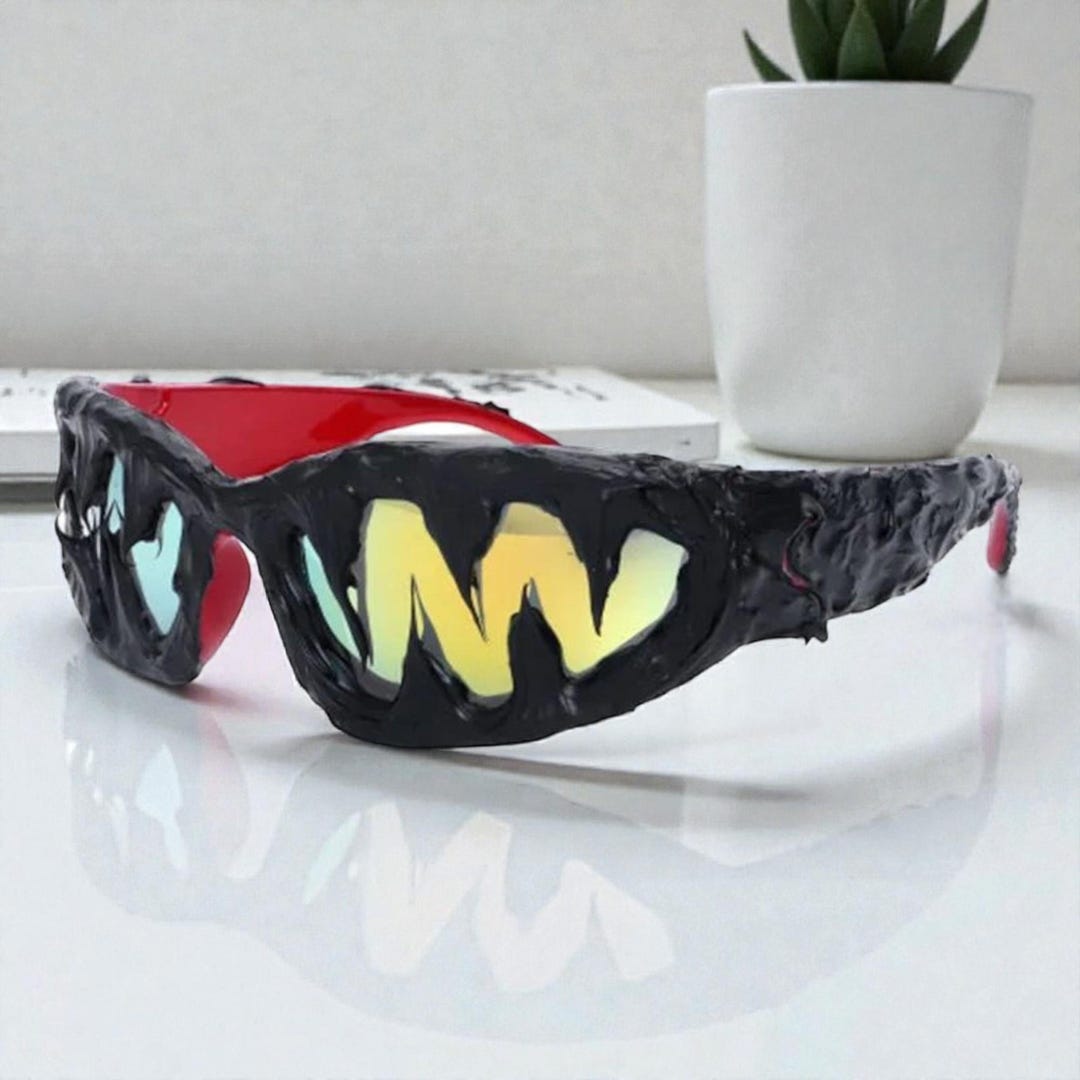 Y2K vtg ブラックフライ FLY SHARK sunglasses USA Shark Teeth Sunglasses With Black Rubber Teeth, Y2K Small Frame