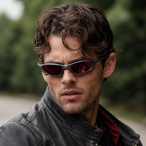 Metal Sunglasses for Men, Ruby Red Lens and Grey Black Frame, Retro Metal Frame Sunglasses, Summer Festival Shades, Cool Gift for Him