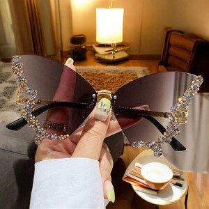 Funky Rhinestones Butterfly Sunglasses For Women, Cute Rimless Sunglasses, Festival Accessories, Cute Summer Party Sunglasses, Gift For Her