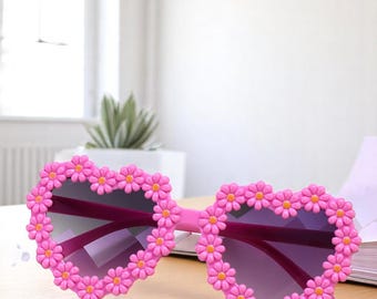 Funky Floral Heart Sunglasses Kids, Cute Daisy Flower Kids Sunglasses, Birthday Party Favor, Kids Accessories, Fun Sunglasses, Birthday Gift