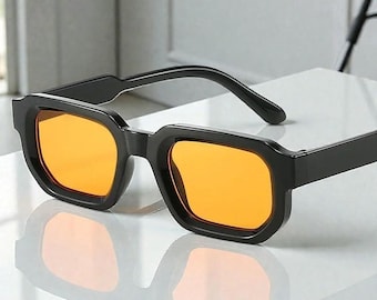 Elegantes gafas de sol negras y naranjas para mujer y hombre, gafas de sol de diseño de marca con montura pequeña y colorida, regalo para exteriores.