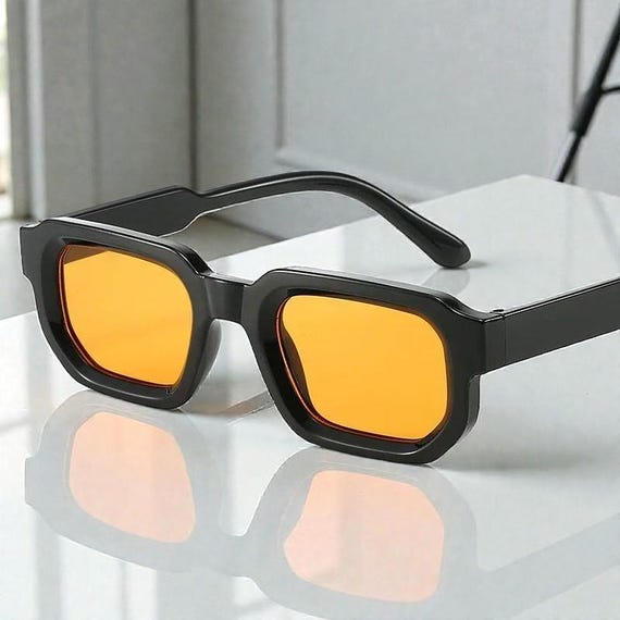 Black Blue Rectangle Sunglasses for Women and Men, Brand Designer