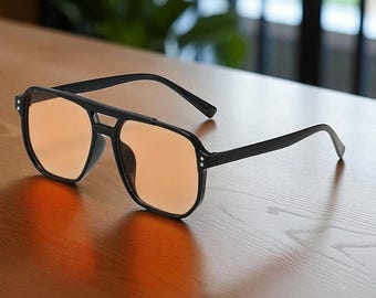 Square Frame Sunglasses, Retro Orange Shades , Stylish Summer Beach Eyewear, Travel Fashion Accessory for Men and Women