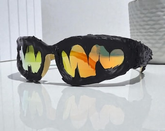 Y2K vtg ブラックフライ FLY SHARK sunglasses USA Stylish Shark Teeth Sunglasses, Pink Water Silver Small Frame