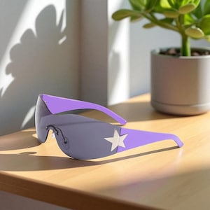 Aesthetic Fashion Punk Y2K Sunglasses, Trendy Wrap Around Shades with Star Decoration, Stylish Unisex Eyewear, Perfect Gift for Him or Her