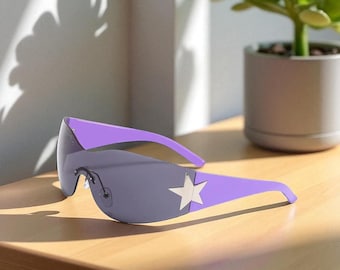 Gafas de sol estéticas de moda punk Y2K, modernas gafas envolventes con decoración de estrellas, elegantes gafas unisex, regalo perfecto para él o ella.