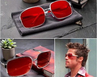 Gafas de sol Tyler Durden, inspiradas en El club de la lucha, con lentes tintadas, gafas de sol de moda para hombre y mujer, lentes rojas.