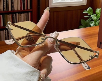 Gafas de sol punk con montura metálica, elegantes, con forma de diamante, accesorios para festivales, gafas de moda para rave, regalo para ella.