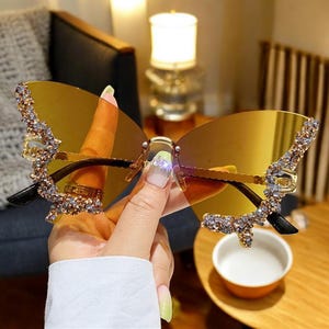 Funky Rhinestones Butterfly Sunglasses For Women, Cute Rimless Sunglasses, Festival Accessories, Cute Summer Party Sunglasses, Gift For Her