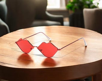 Funky Metal Frame Sunglasses, Sexy Hot Lips Shaped Party Sunglasses, Cosplay Shades, Fancy Dress Lips Glasses, Rave Accessories Gift for Her