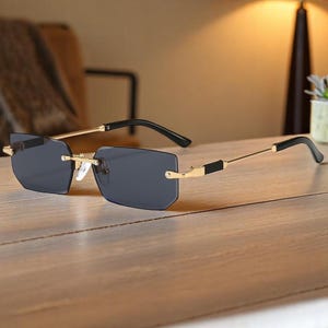 高級長方形サングラスレディース、長方形リムレスサングラス、レイブアクセサリー、フェスティバルウェア、パーティーサングラス、彼女へのギフト