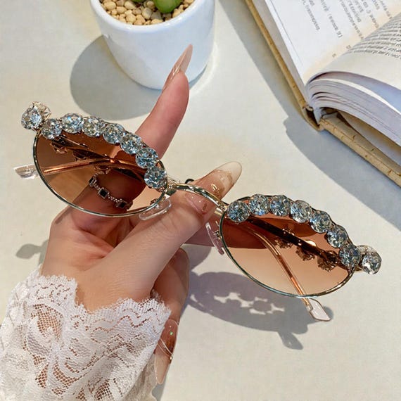 Sparkling Crystal Sungalsses Beavorty Half Frame Sparkling Crystal Sunglasses Rhinestone  main image 2