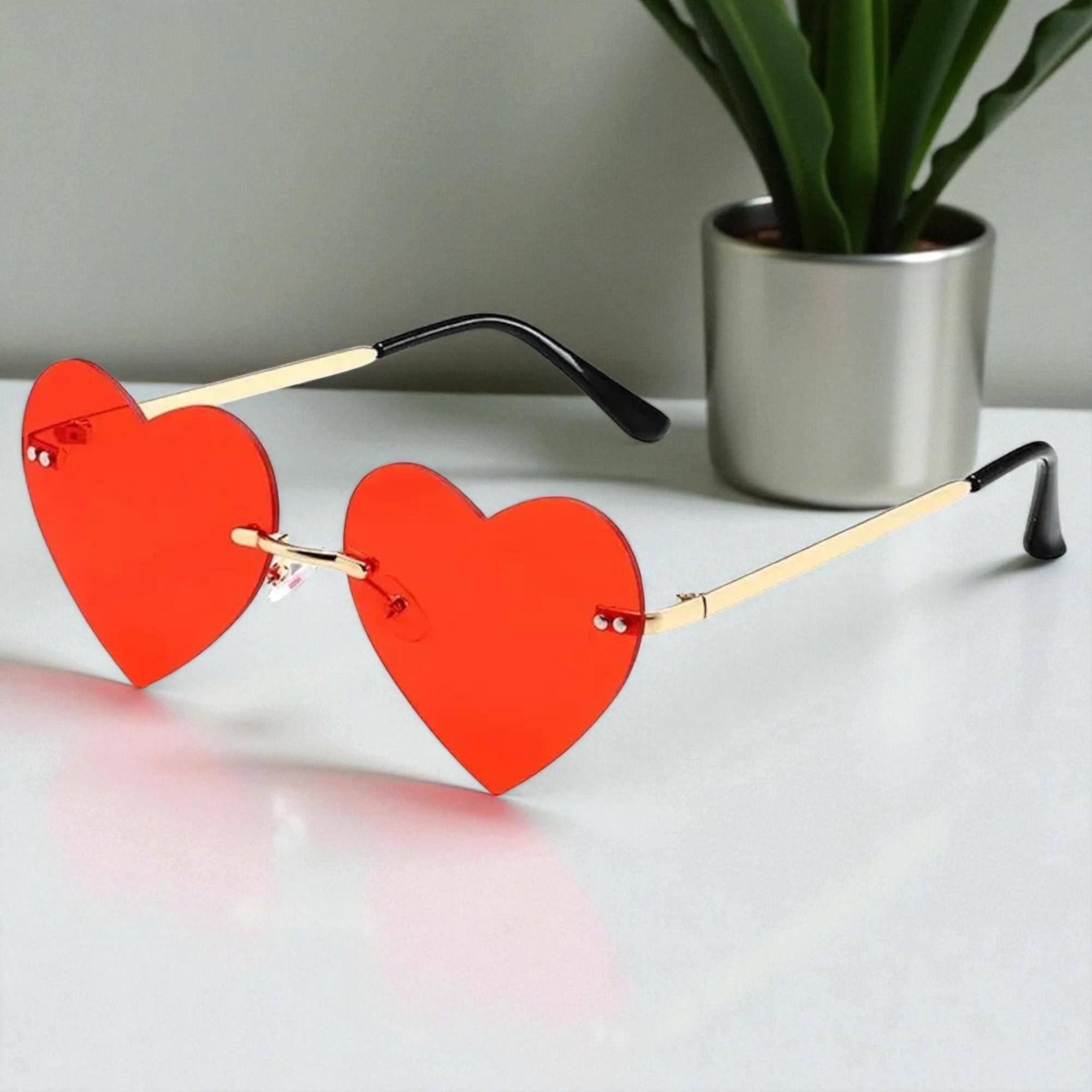 Women’s Red Heart-Shaped Gold Toned Sunglasses RED HEART RHINESTONES SUNNIES – Made Au Gold main image 2