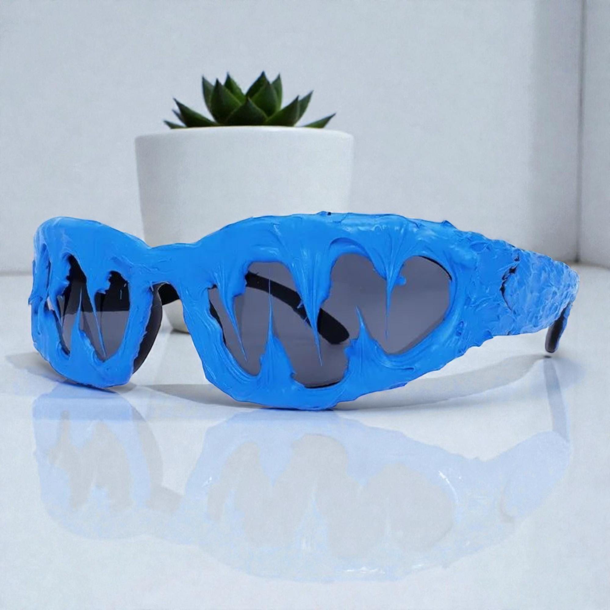 Shark Teeth Sunglasses With Black Rubber Teeth, Y2K Small Frame