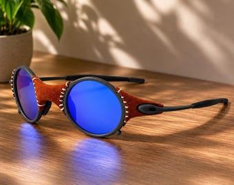 Steampunk Round Sunglasses with Blue Mirror Lenses, Retro Festival Glasses for Women, Retro Punk Metal Frame Eyewear Gift for Men and Women