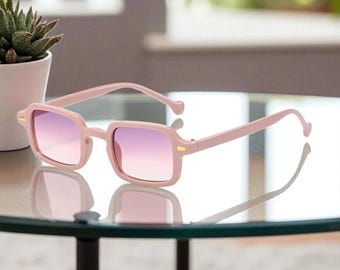 Pink Purple Pink Rectangle Sunglasses, Vintage Rectangle  display picture 1