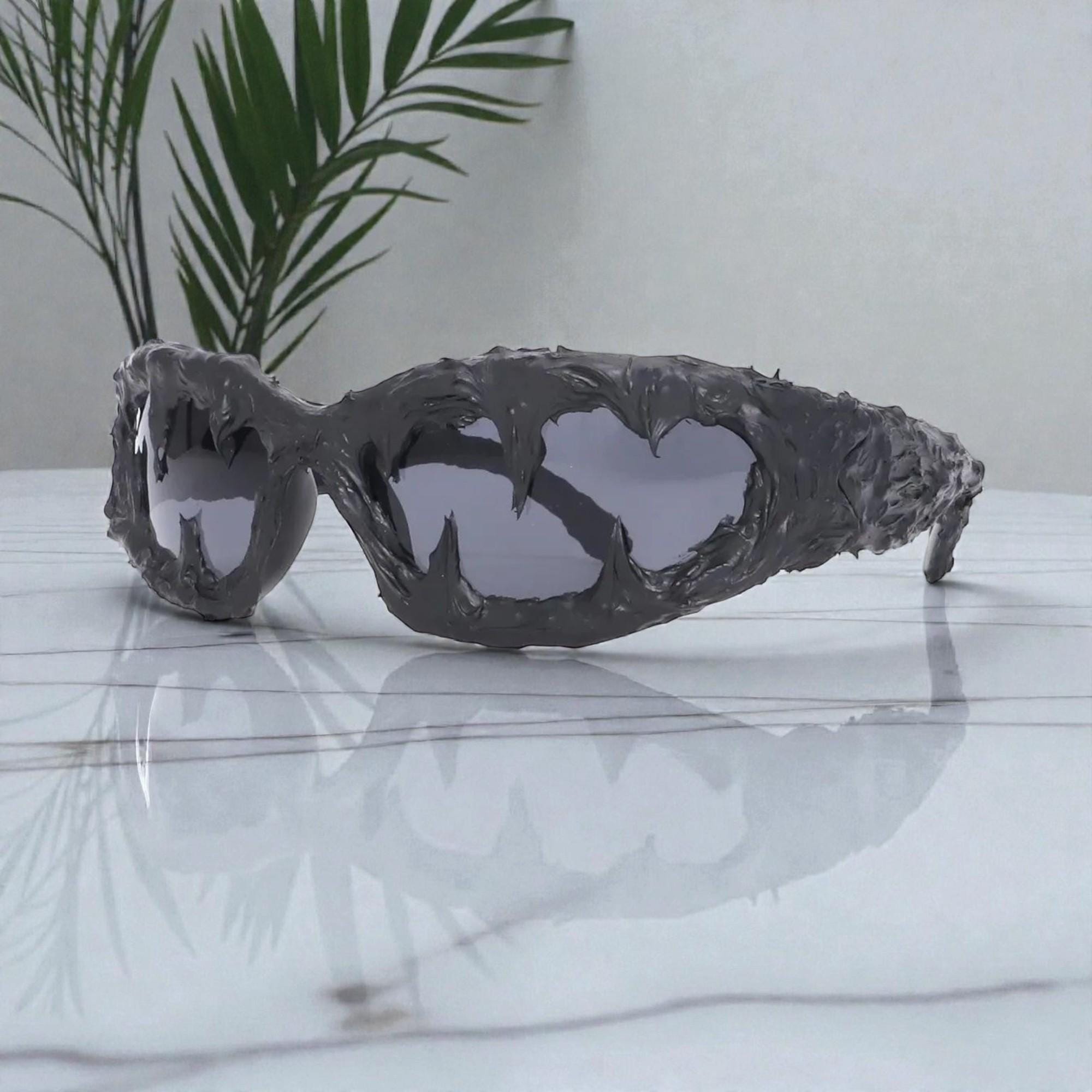 Shark Teeth Sunglasses With Black Rubber Teeth, Y2K Small Frame